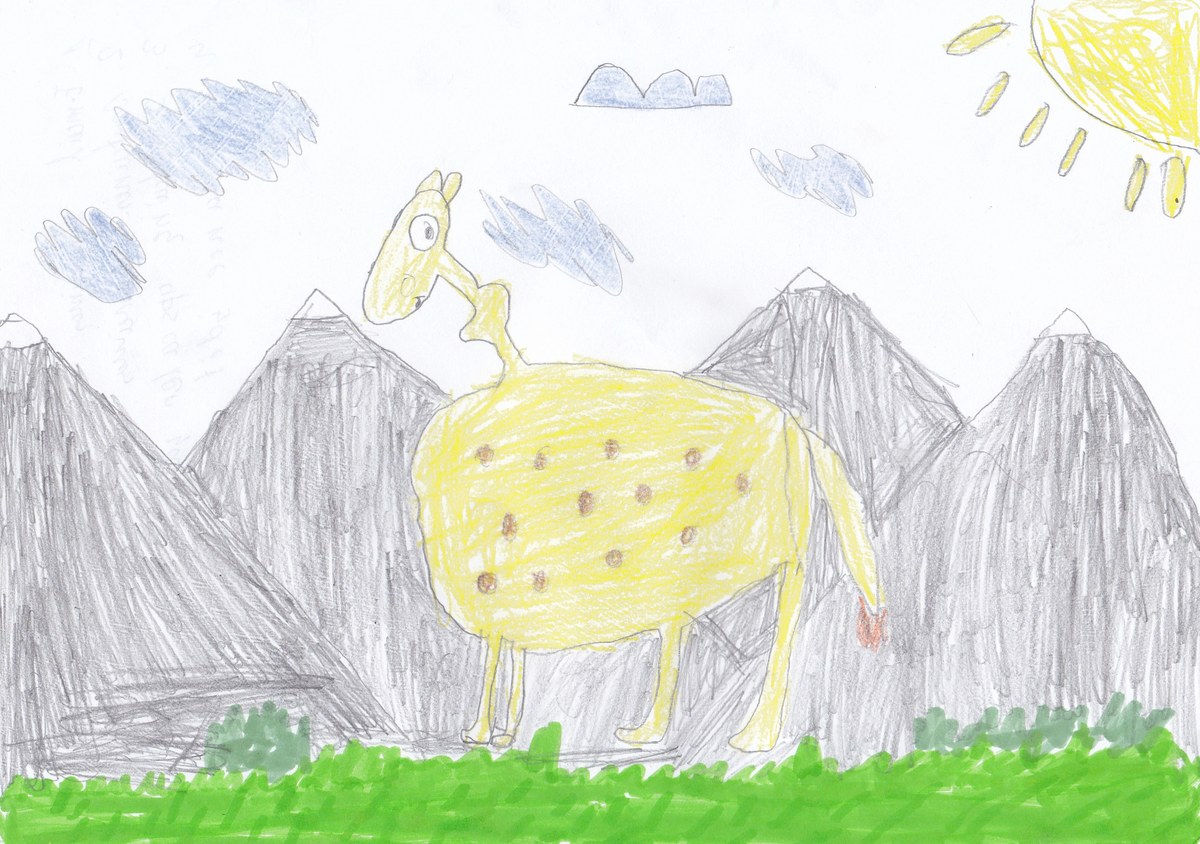 Original hand-drawn crayon sketch of a spotted animal